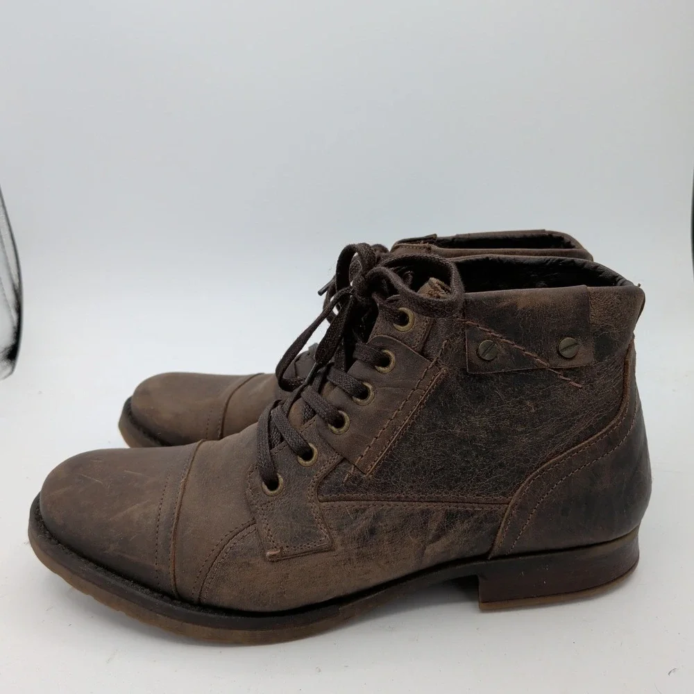 Bullboxer Brosus Brown Leather Cap Toe Lace Up Combat Boots Mens 8 EU 41